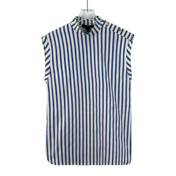 Louis Vuitton Striped Sleeveless Side Button Shirt Size 34 XXS Cotton & Silk - Picture 1 of 8